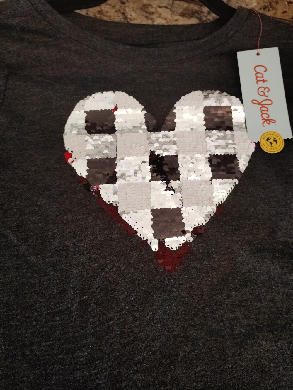 Nwt Med Target Gray Long-Sleeve Tee with Red & Black Sequin Heart - Picture 7 of 7
